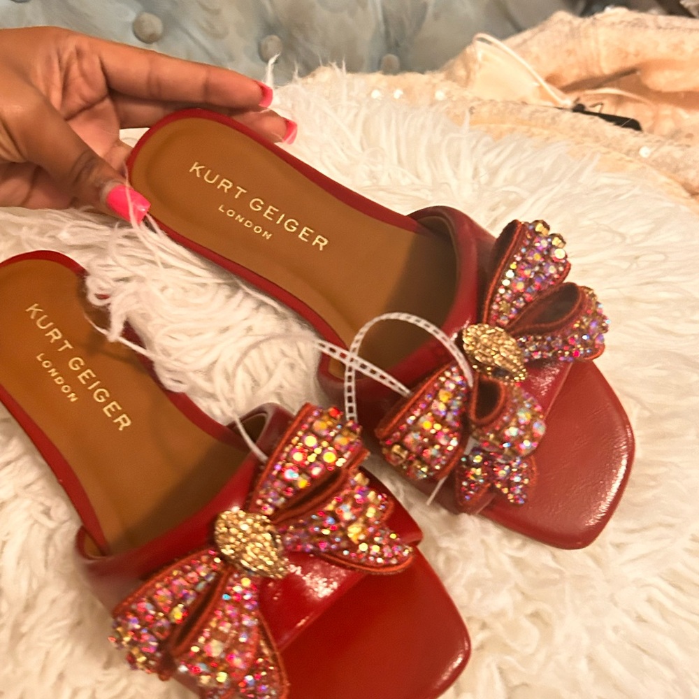 Kurt Geiger Red Embellished Mules